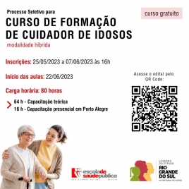 Até 7 de junho, estão abertas as inscrições para o curso de Cuidador de Idosos, promovido pela Escola da Saúde (ESP), vinculado à Secretaria Estadual da Saúde. O curso tem 80 horas, é promovido em parceria com o Departamento de Atenção Primária e Política