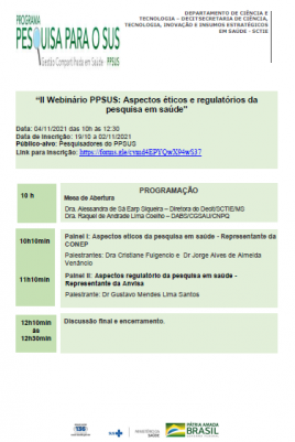 Escola de Saúde Pública (ESP/RS) divulga a programação e link do segundo Webinário promovido pelo Decit/SCTIE/MS
